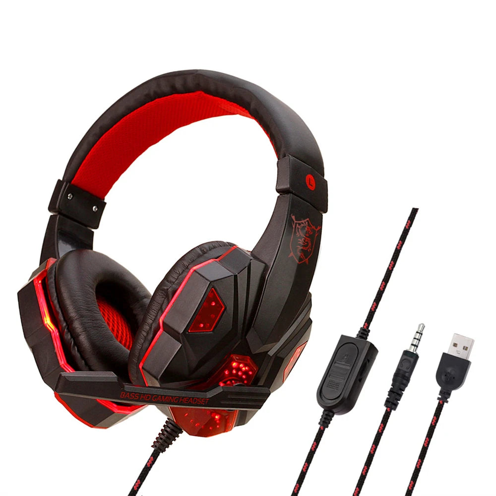 New Gaming Headset Headphones With LED Light Mic Stereo Earphones Deep Bass For PC Computer Gamer Laptop Auriculares For PS4 Xbo