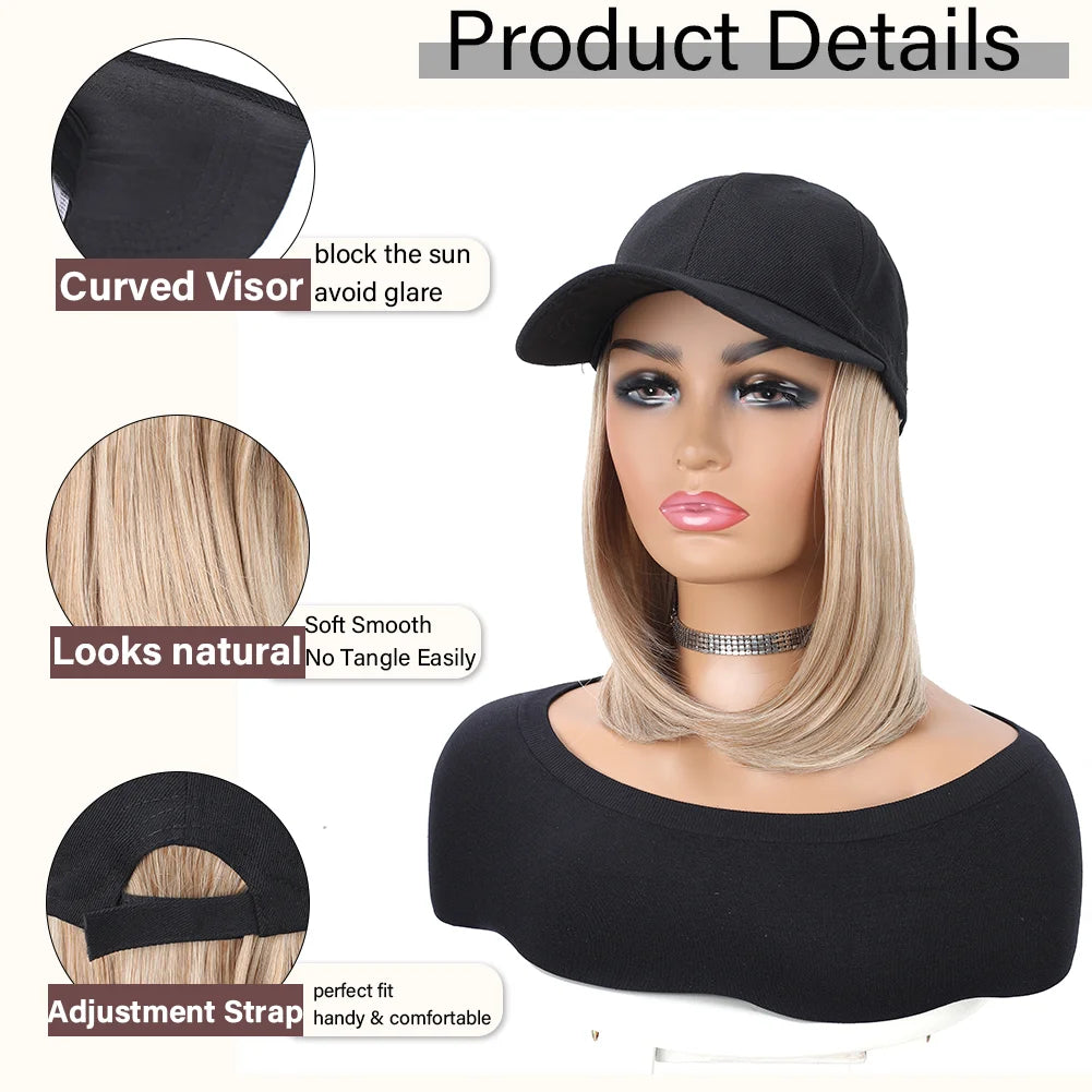 Fashion Hat Hair Extensions Ladies Wigs Hats Connected Head Cover Synthetic Peaked Cap Wig For Women