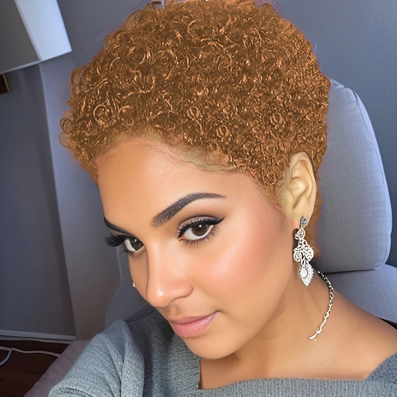 Short Afro Kinky Curly Pixie Wig – 100% Human Hair, Machine-Made