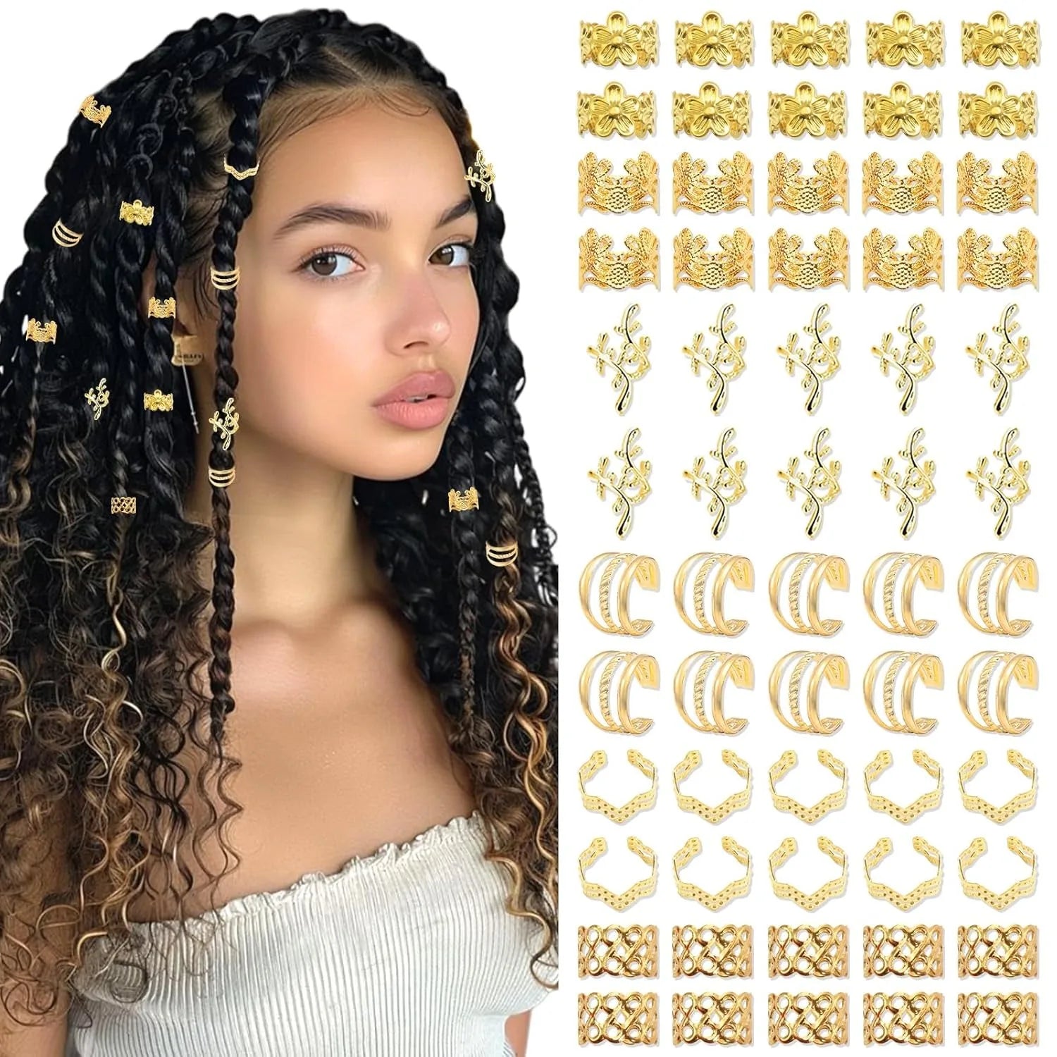 Gold Braid Hair Jewelry (60PCS)