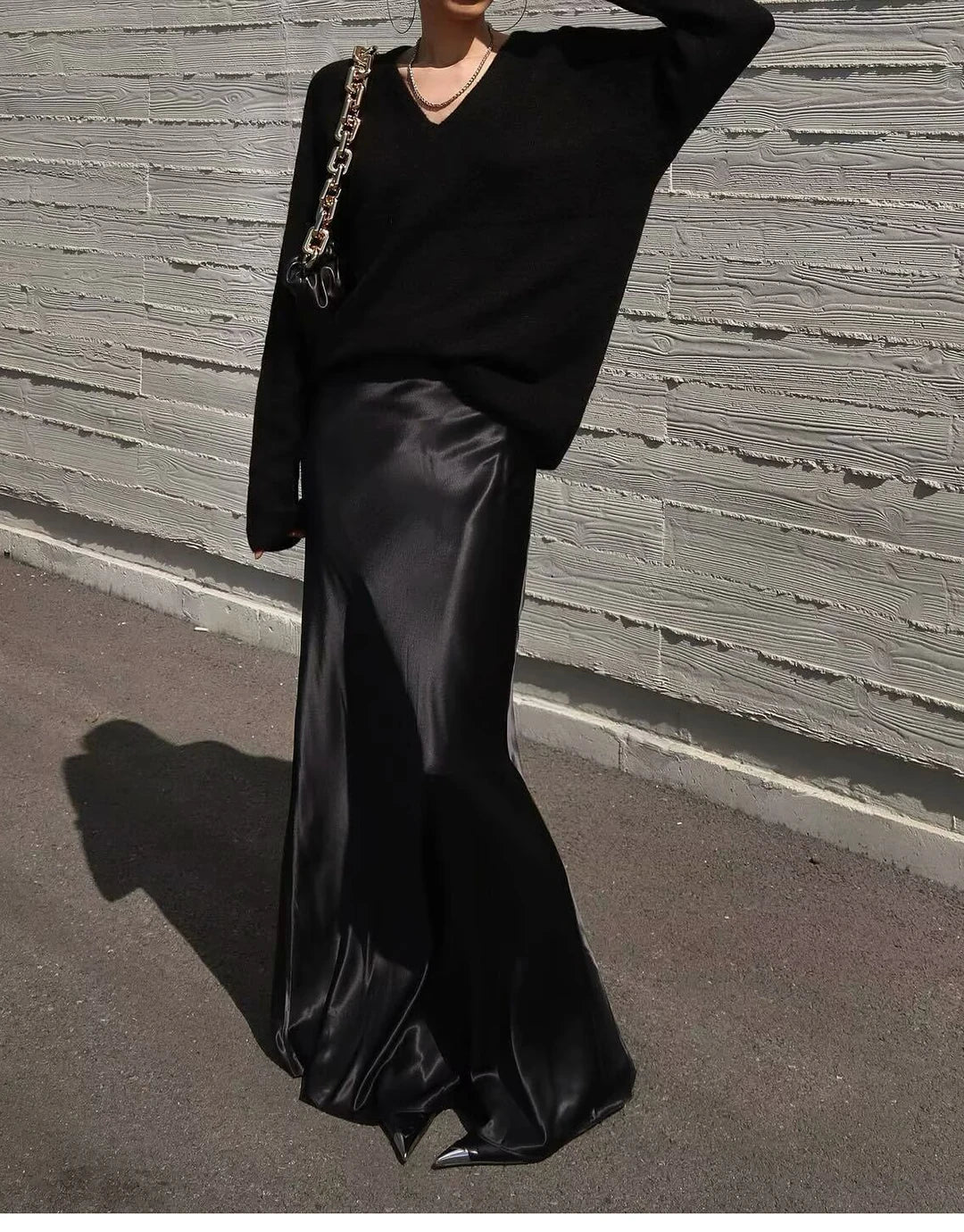 Elegant Satin Midi Slip Skirt with Side Zipper – Smooth & Flowing Fit for Versatile Styling