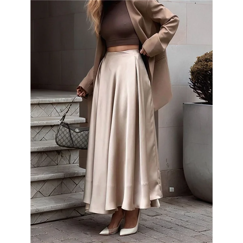 ASDS-Skirts For Women High Waist Skirt Elegant Midi Skirt Satin