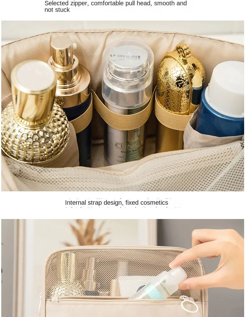 Bolsa de Maquillaje de Viaje, Neceser Organizador de Cosméticos, Impermeable, para Baño, con Gancho, Bolsa de Aseo de Alta Calidad para Mujer