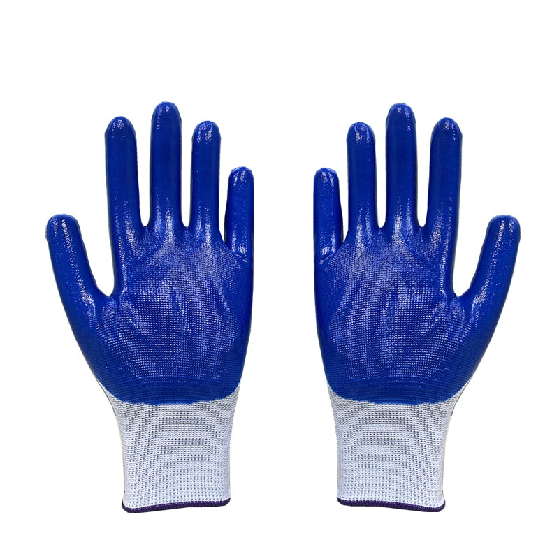 10 pairs of work gloves (made of blue nylon material, with polyurethane coating) 20 pairs of industrial protective gloves