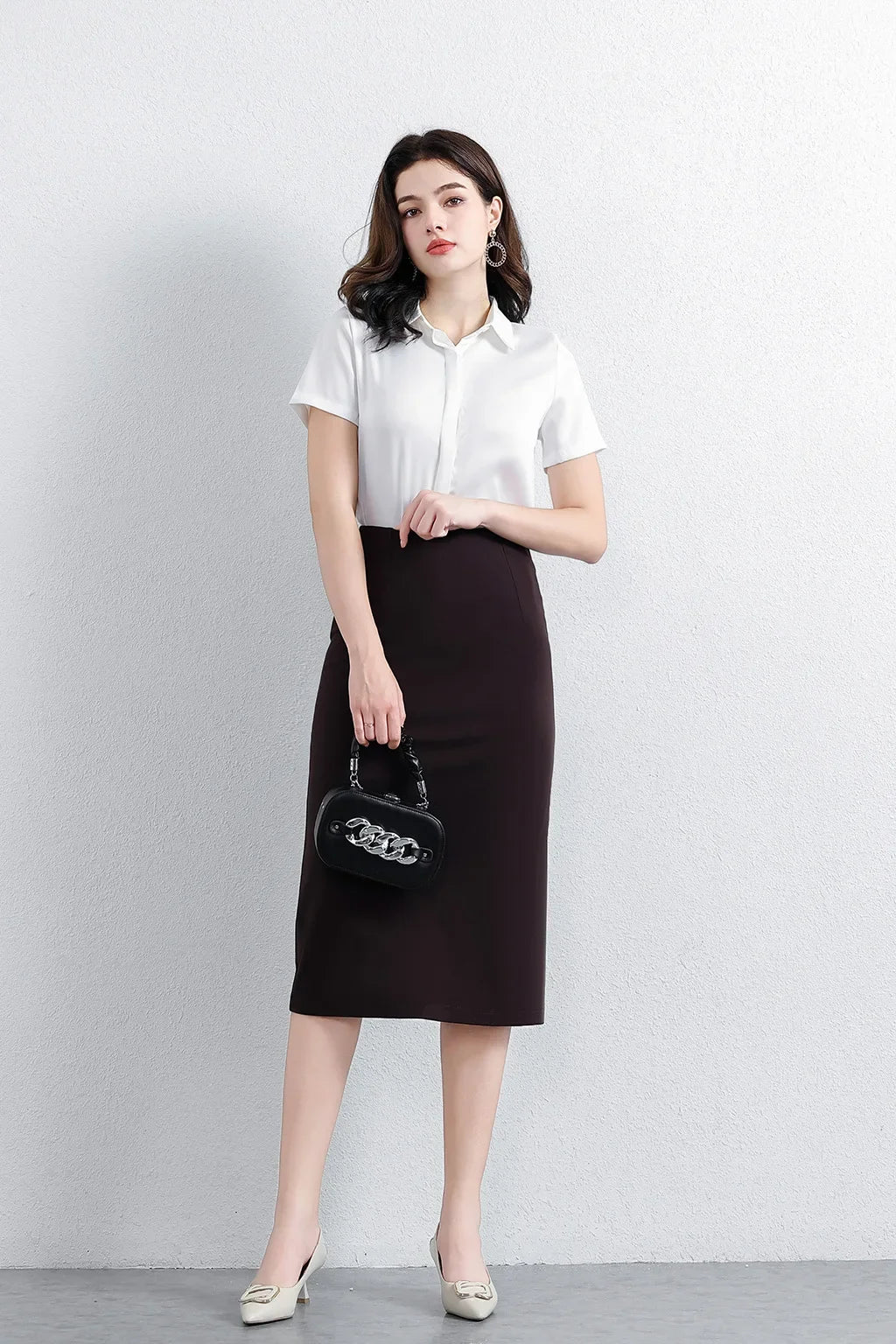 Women Elegant OL Bodycon Skirts Office Faldas Saia Work Slim Fit Jupe Autumn Fashion High Waist Solid Knee-length Skirt