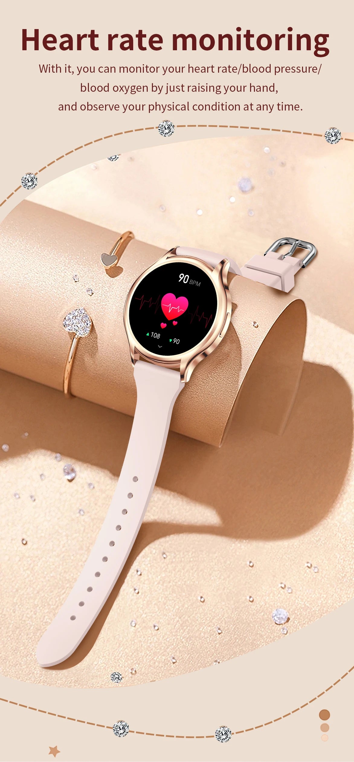 Smart Watch For Women 1.27 Inch HD Screen Health Monitor AI Voice Assistant Bluetooth Call Music Control Custom Dials Smartwatch