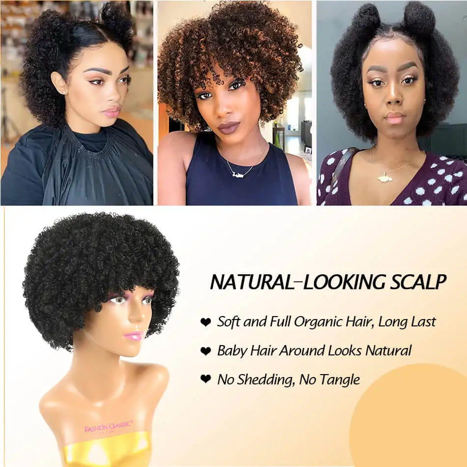 Synthetic Afro Kinky Curly Hair Wigs With Bangs Soft Fluffy Fiber Cheap Machine Made Wig  For Women Party Cosplay Daily Use