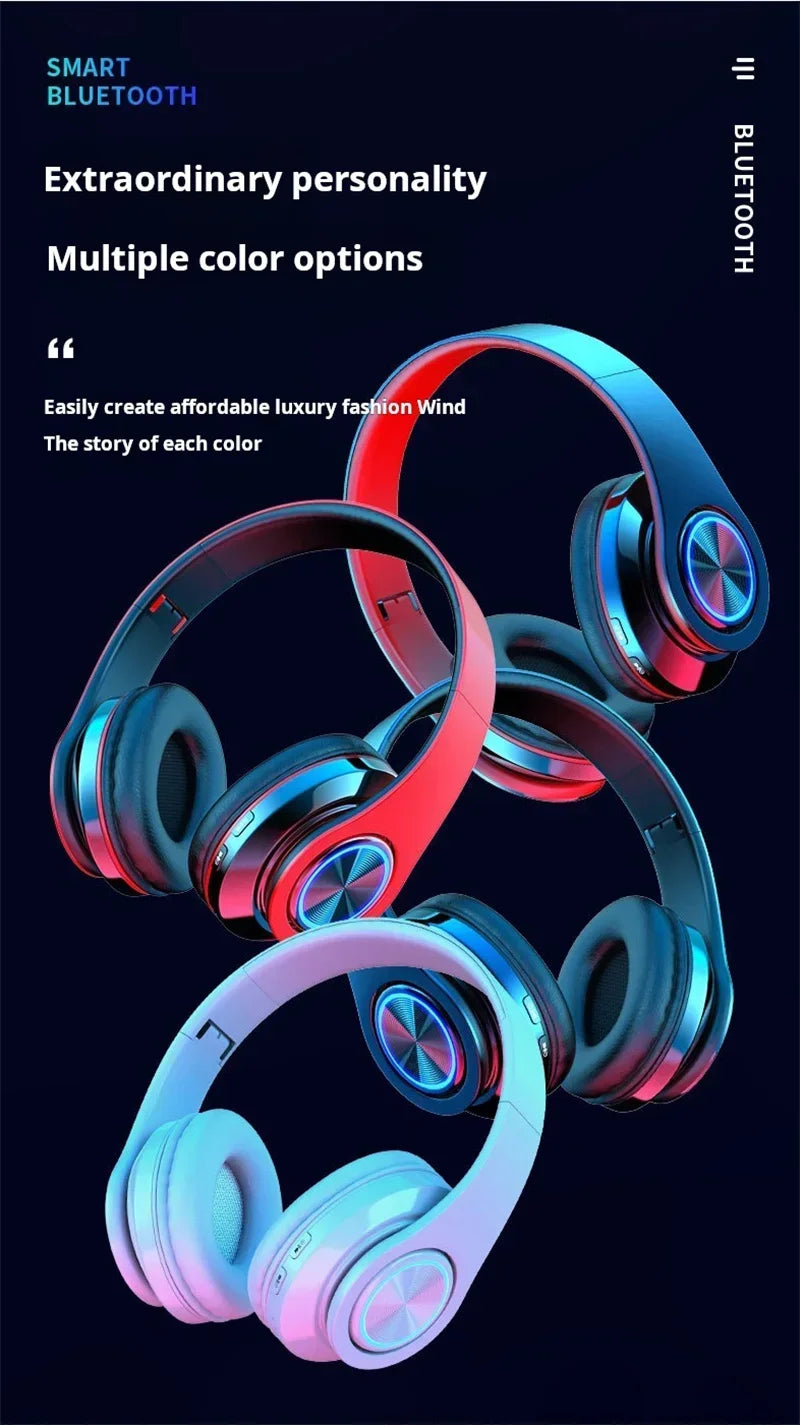 Head-Mounted Gaming Headphones Blutooth Surround Sound Stereo Wireless Earphone with Micro Phone Colourful PC Laptop Headset
