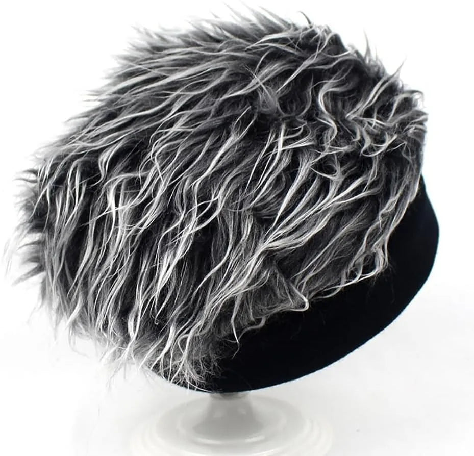 Novelty Grey Spiked Fake Hair Wig Beanie Hat, Unisex Funny Hip Hop Integrated Hair Headband Cap for Men Women Party Cosplay