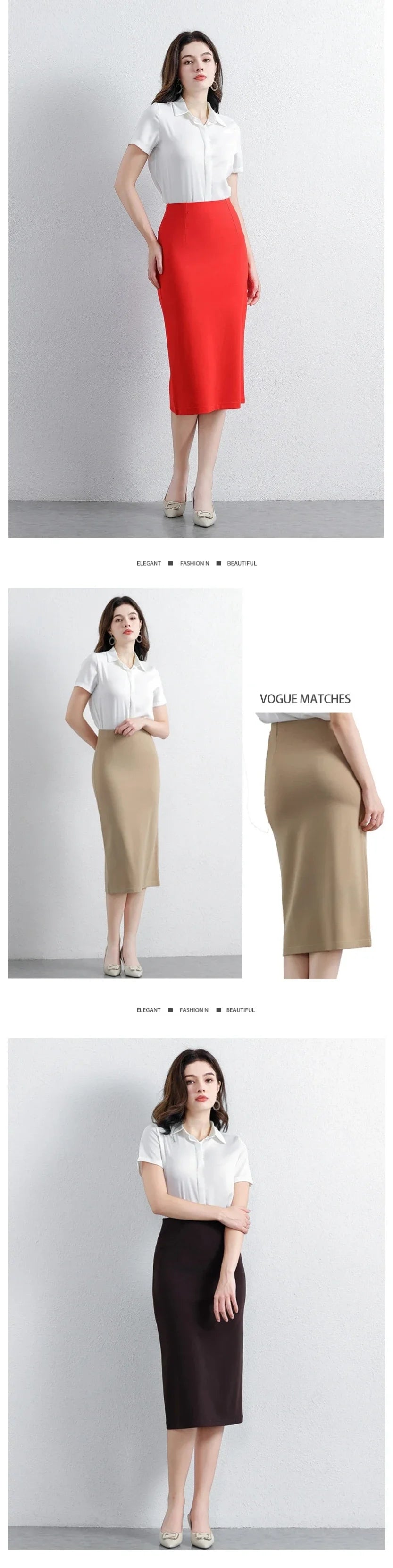 Women Elegant OL Bodycon Skirts Office Faldas Saia Work Slim Fit Jupe Autumn Fashion High Waist Solid Knee-length Skirt