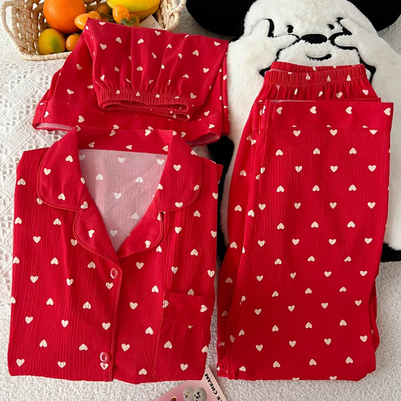 Women Pajamas Sets Short Sleeve Nightwear Top and Pants Sleepwear 3 Piece Pjs Loungewear Fashion Print Pyjamas Set Nightwear