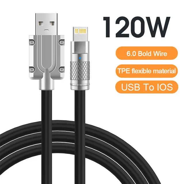 Cable de datos USB C de silicona líquida de carga súper rápida 120W 6A para iPhone 14 15 Huawei Samsung Xiaomi Cargador rápido Tipo C