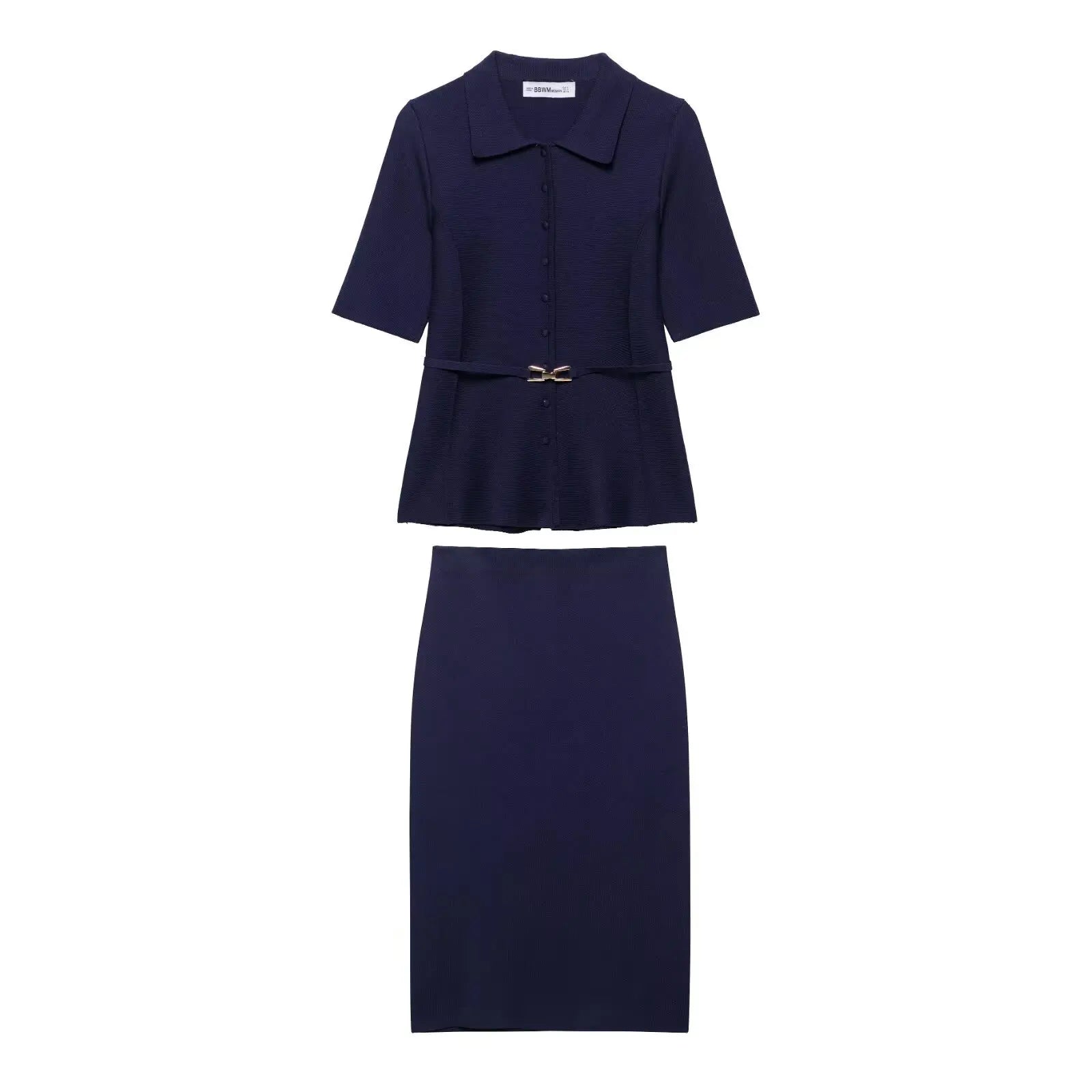 Women's knitted mid-length skirt suit 2-piece set new fashion belted cardigan jacket women's office commuting casual suit female