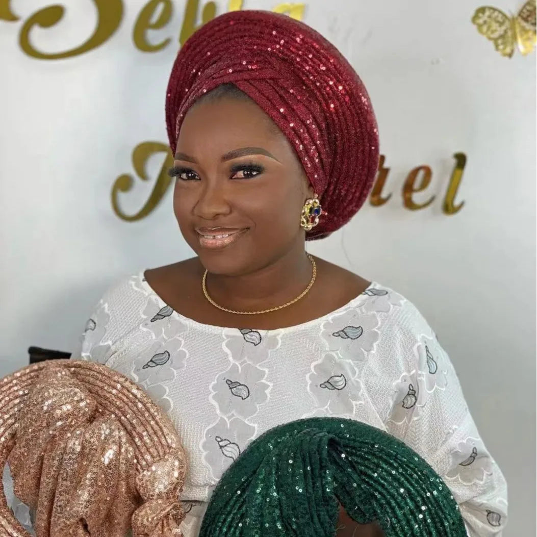 Sequin Auto Gele Headtie – Sparkle with African Royal Elegance