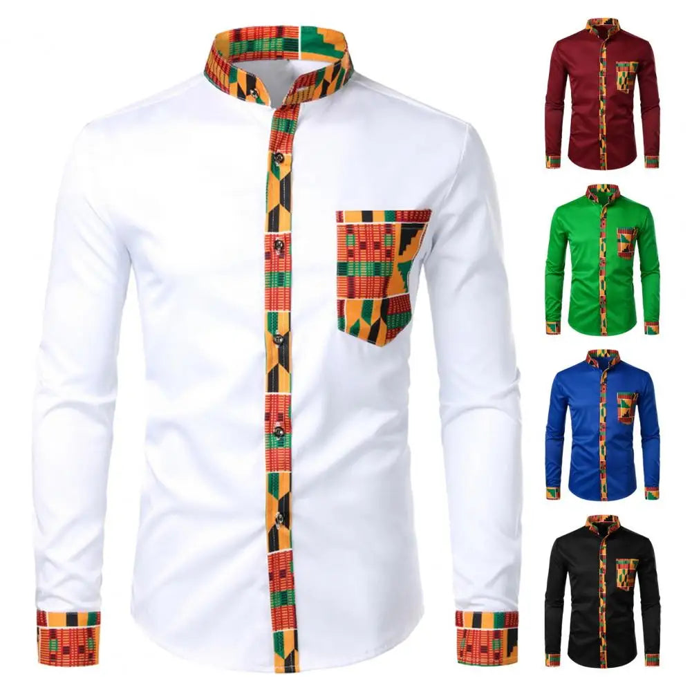 Autumn/winter New Casual Men's Checkered Shirt Splice Men's Long Sleeve Shirt