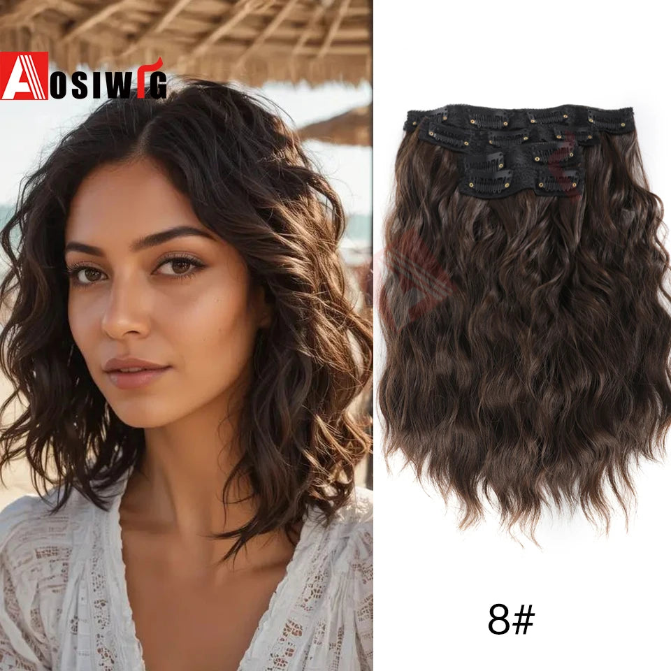 4/pc Clip In Hair Extensions 12 Inch Long Water Wave Hair ExtensionSynthetic Hair Extensions Hairpieces For Women Daily wear