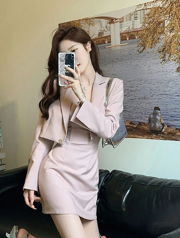 Sexy Suit with Skirt and Blazer Womens Short 2 Sets Outfit Mini Summer Night Club Two Piece Set for Women Formal Event Pink