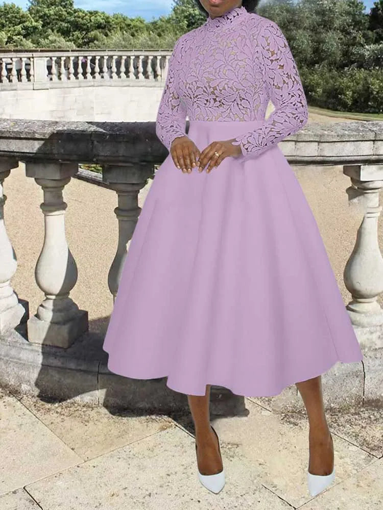 Vestidos elegantes de fiesta para mujer, moda de otoño, encaje, manga larga, vestido transparente, vestido de noche vintage para damas, venta al por mayor, Dropshipping