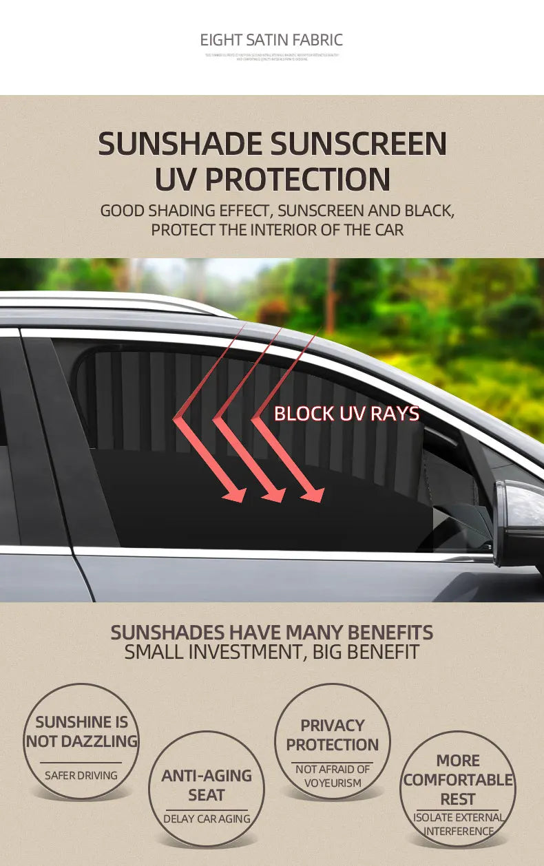 4PCS Car Magnetic Sunshade Window Curtain Side Window Sun Visor Summer Protection Window Cloth Automobile Interior Accessories