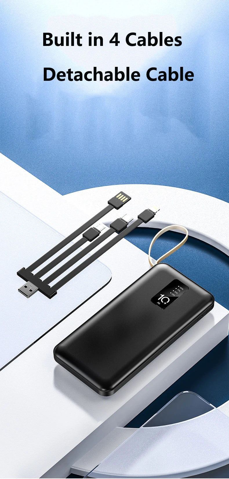 Power Bank 20000mAh Cable Integrado Cargador Portátil Batería Externa para Teléfono Móvil Carga Rápida Powerbank para iPhone 14 Xiaomi Mi