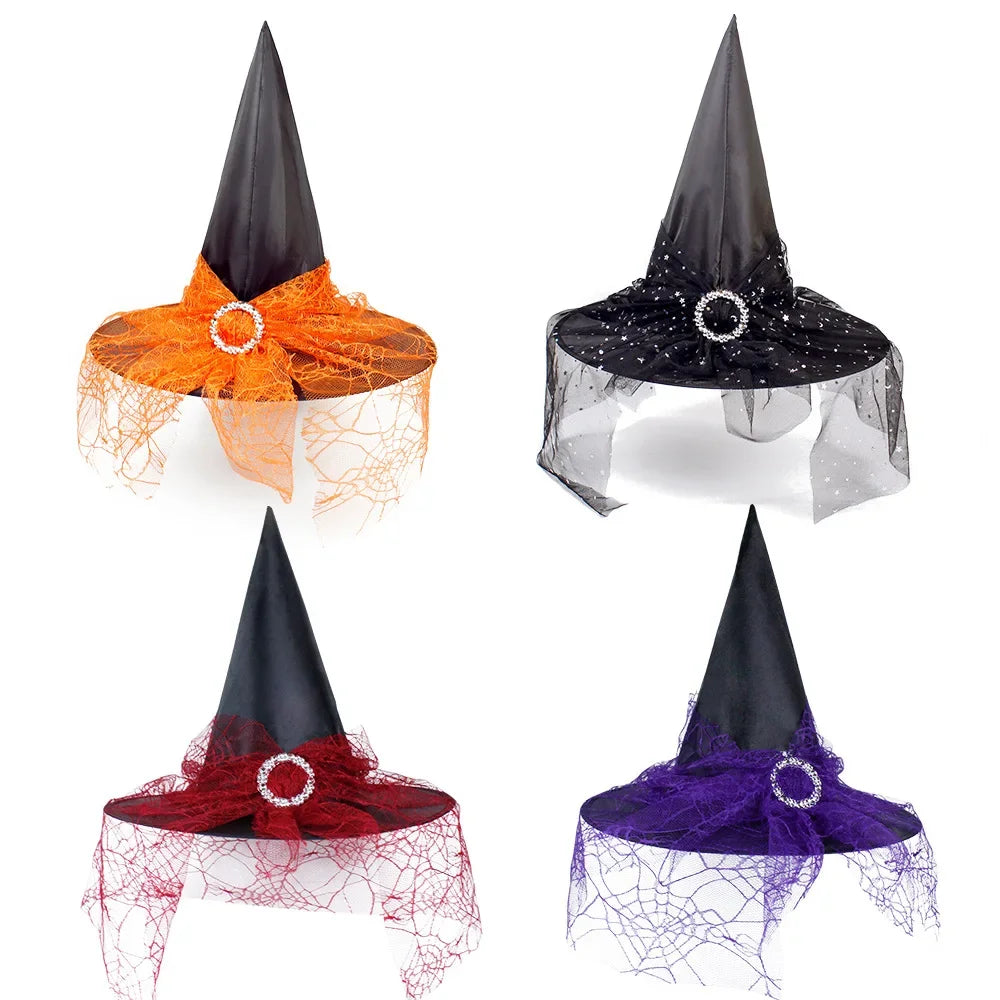 Halloween Cosplay New Pleated Witch Hat Party Witch High Hat Black Oxford Cloth Witch Costume Makeup Props In Multiple Colors