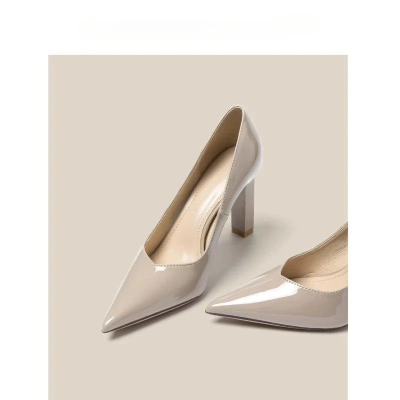 Square Heels Pumps Women Shoes Patent Leather Sexy Wedding Party Official Leisure Super Big Szie