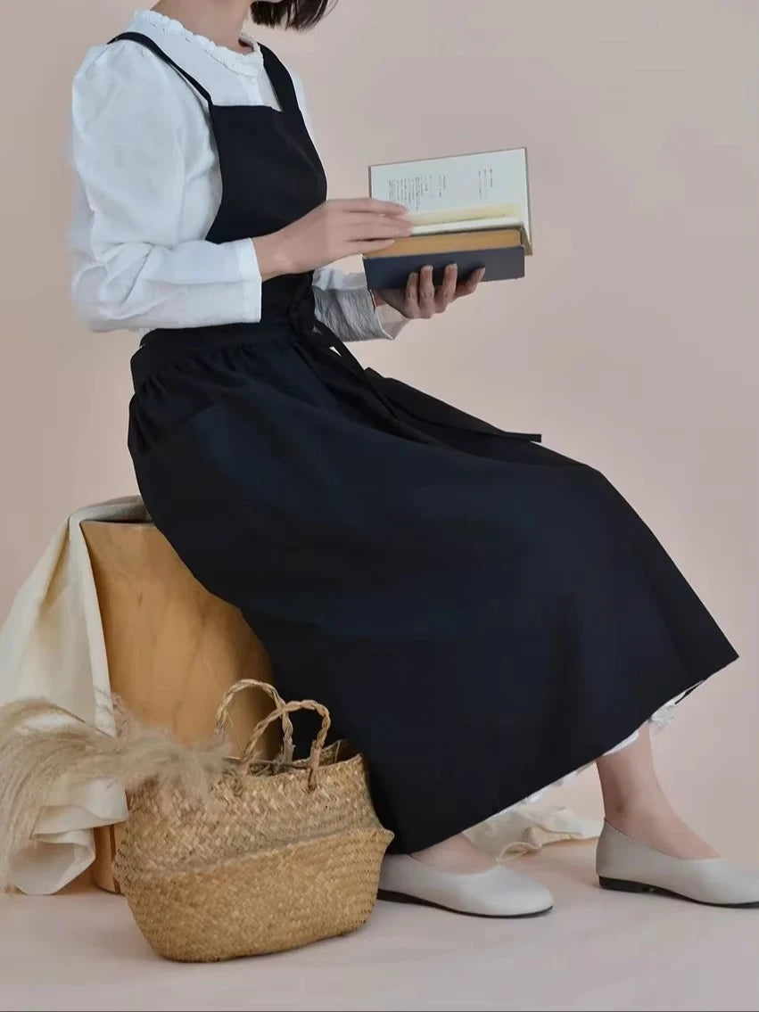 Waterproof Women Girls Vintage Apron Adjustable Gardening Works Cross Back Cotton/Linen Blend Aprons Pinafore Dress