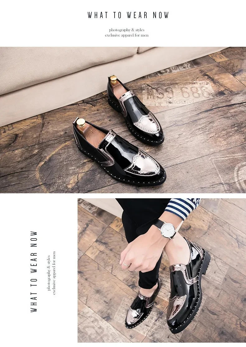Zapatos Formales de Hombre de Moda, Mocasines Ligeros para Exteriores, Zapatos de Cuero con Suela Gruesa Resistentes al Desgaste, Negro, Dorado y Plateado, Tallas 38-48