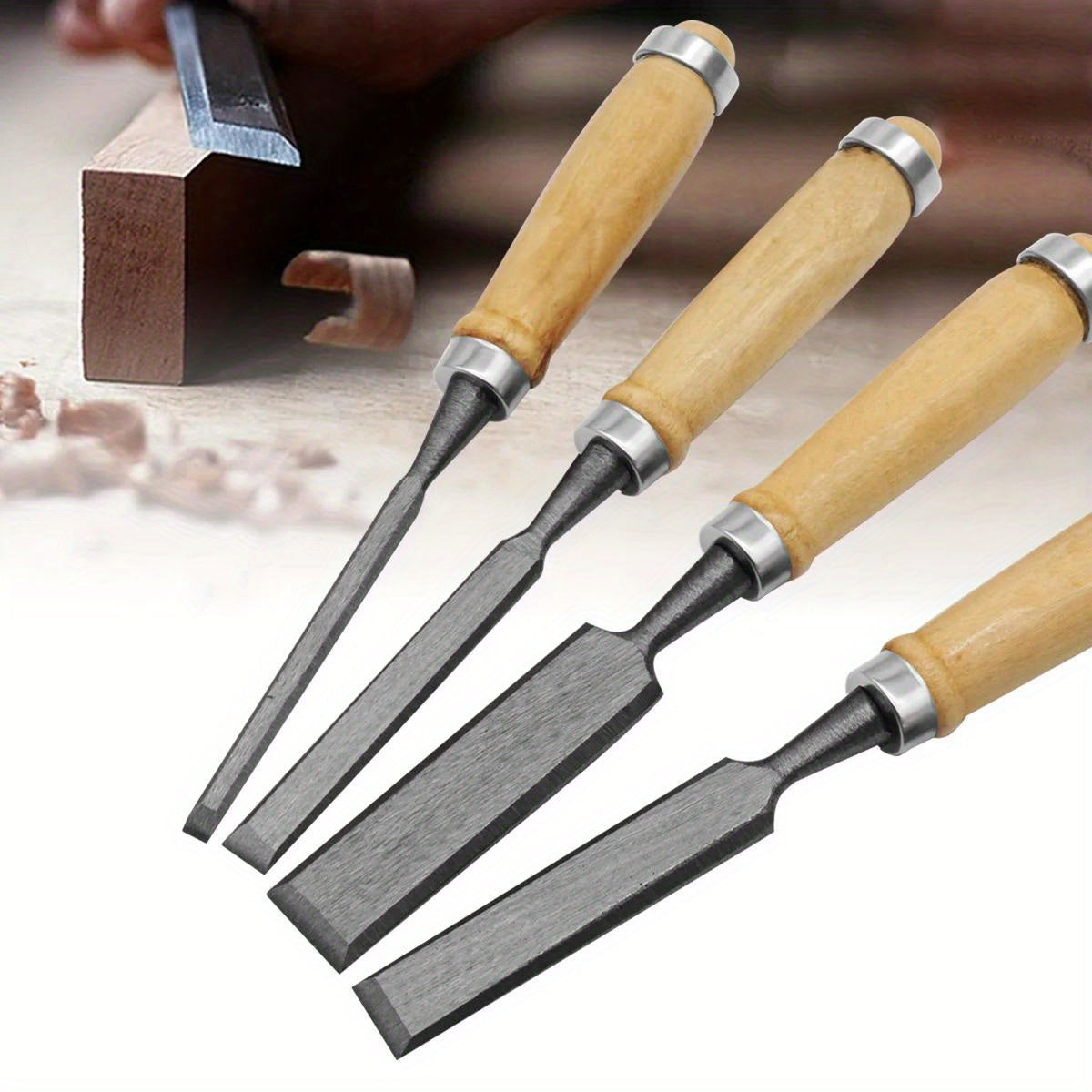 Juego de 4 cinceles para tallar madera de 8/12/16/20 mm, profesional para carpintería con herramientas ergonómicas para tallar madera, herramientas auxiliares de bricolaje