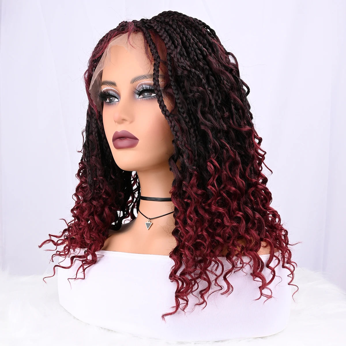 Peluca trenzada corta bohemia boho con trenzas de caja, pelucas trenzadas boho de encaje completo, cabello sintético rizado con pelo de bebé para mujeres negras