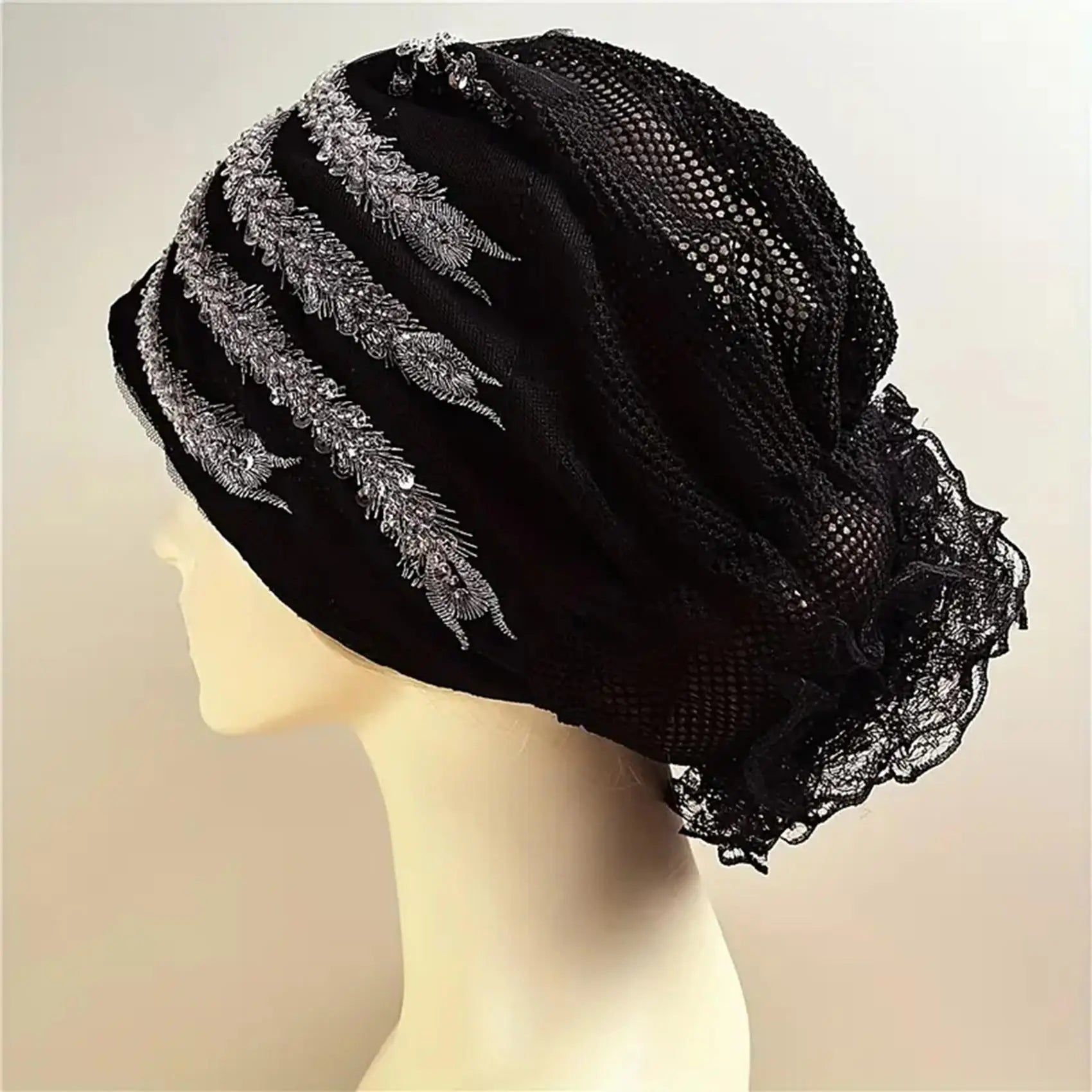 Luxury Embroidery Beading Pleated Turban Cap for Women African Female Wrap Head Bonnet Muslim Turban Hat Lady Head Wraps