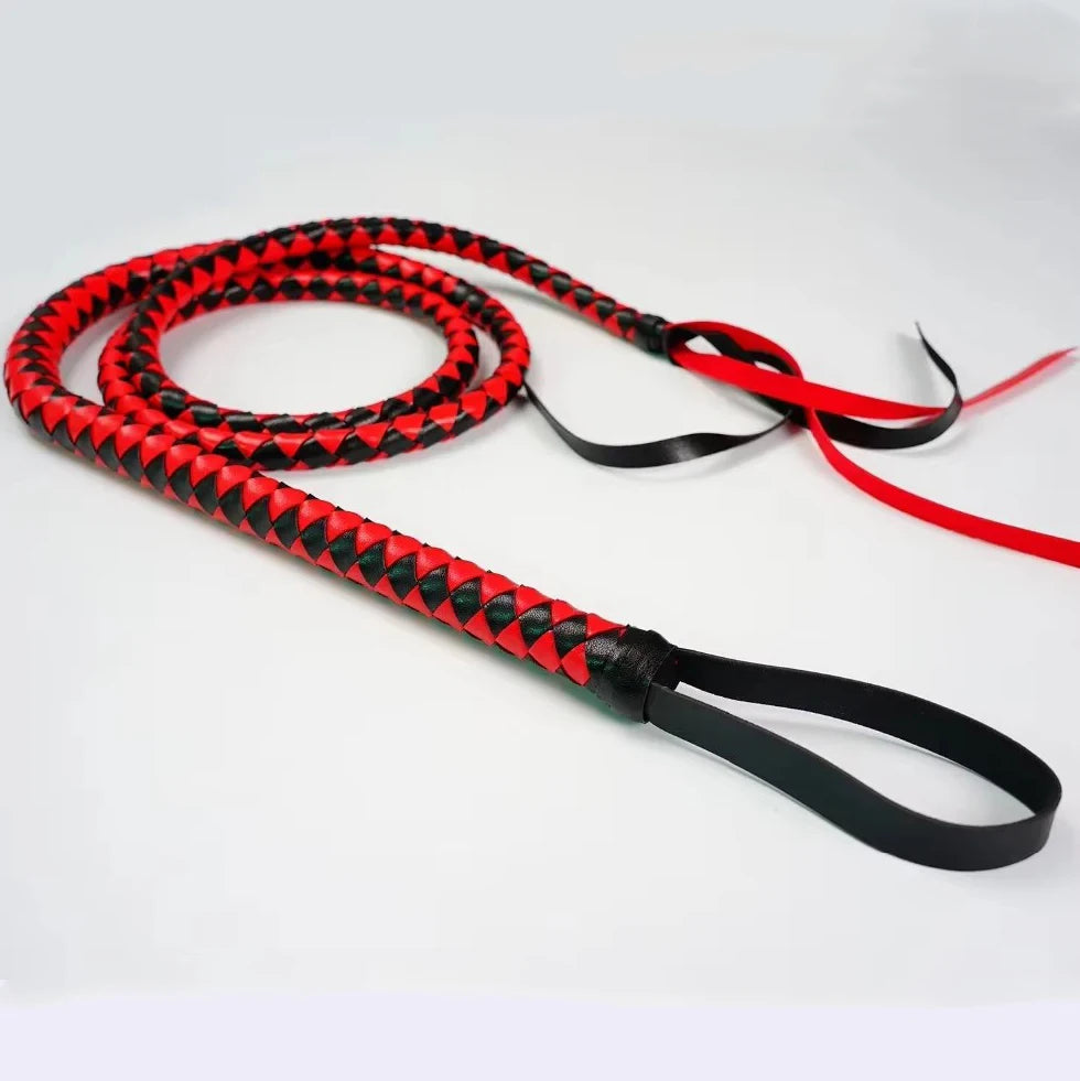 190CM PU Leather Horse Whip Bull Whip, 4 Plait Bullwhip,Spanking Flogger Role Play Horse Riding for Horse Training