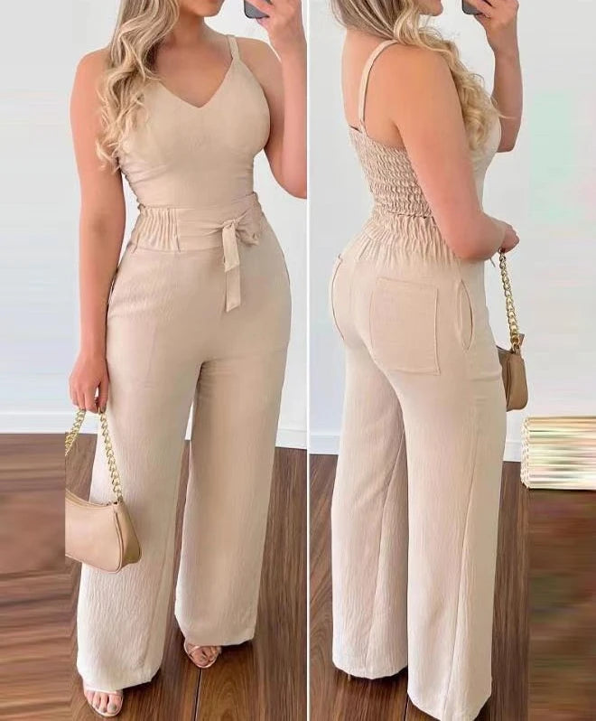 Conjuntos de dos piezas para mujer, trajes de verano 2024, top fruncido y pantalón casual de cintura alta, trajes de mujer con temperamento
