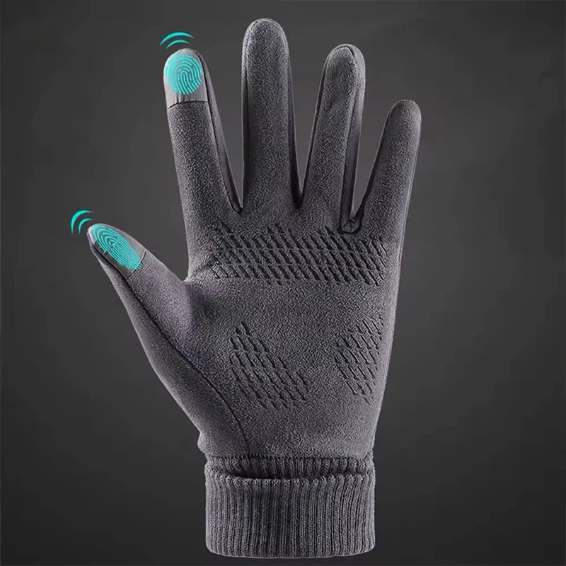 Men Winter Gloves Outdoor Sports Cycling Running Motorcycle Ski Touch Screen Fleece Gloves Non-slip Waterproof Warm Full Fingers