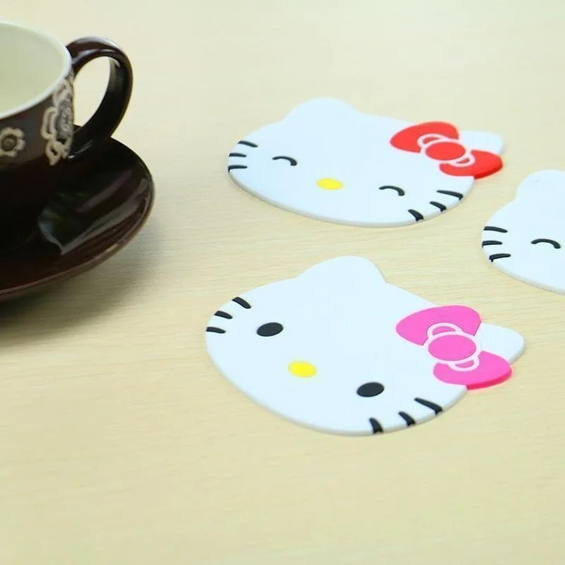 Hello Kitty Coaster Creative Cute Table Insulation Placemat Mat Kawaii Kitchen Accessories Drink Cup Coasters Non-slip Cup Mat