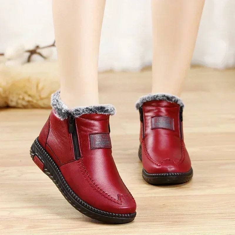 Women's Boots Plush Female Shoes Anti-slip Womens Snow Boot Winter Cotton Leather Shoes Casual Ankle Boots Botas Mujer