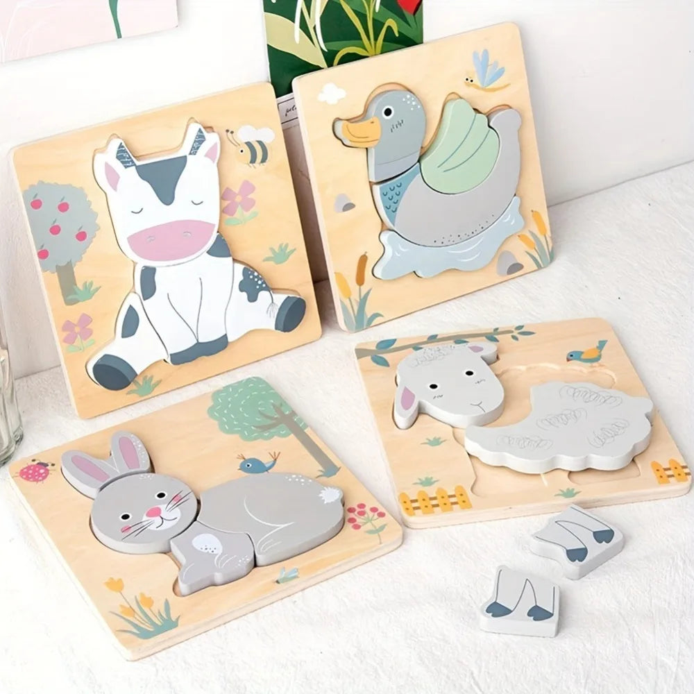 3D Wooden Cartoon Animals Cognitive Puzzles For Kids Children's Wooden Puzzles Toys Colors Shapes Baby Educational Toys Game