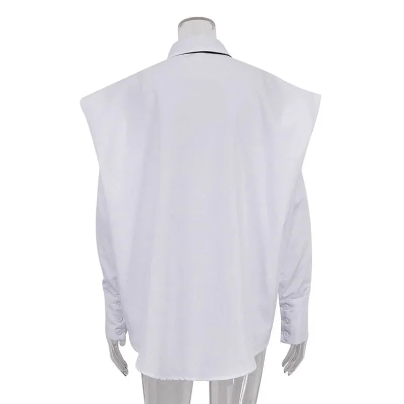 Fashion White Woman Blouse  New Elegant Lapel Long Sleeve Shirt Blusa Streetwear Chic Pocket Blusa Top Female Clothing