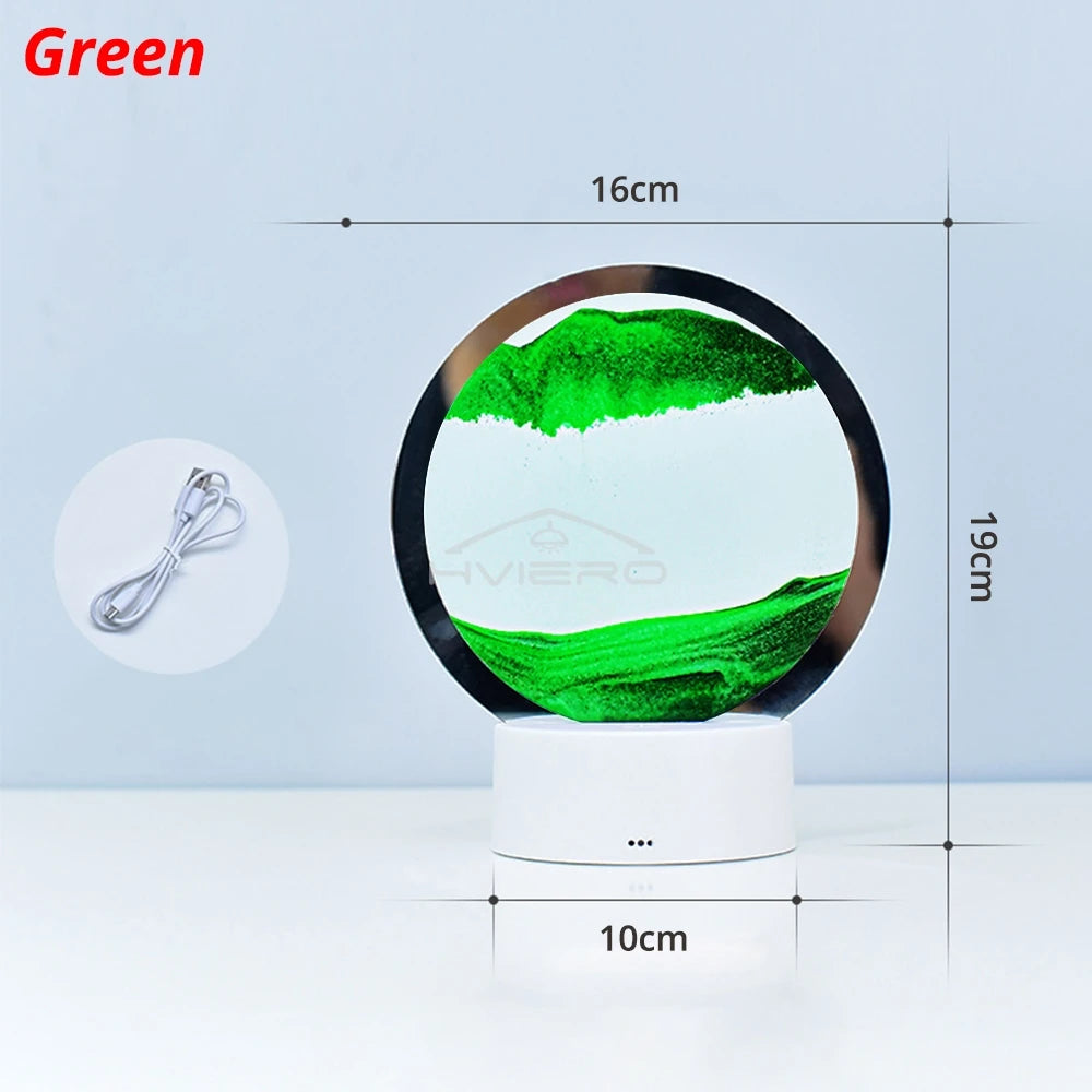 LED Table Lamp Atmosphere Night Light Decoration Quicksand Painting Creative Round Glass Three Dimensional Decompression Bedroom