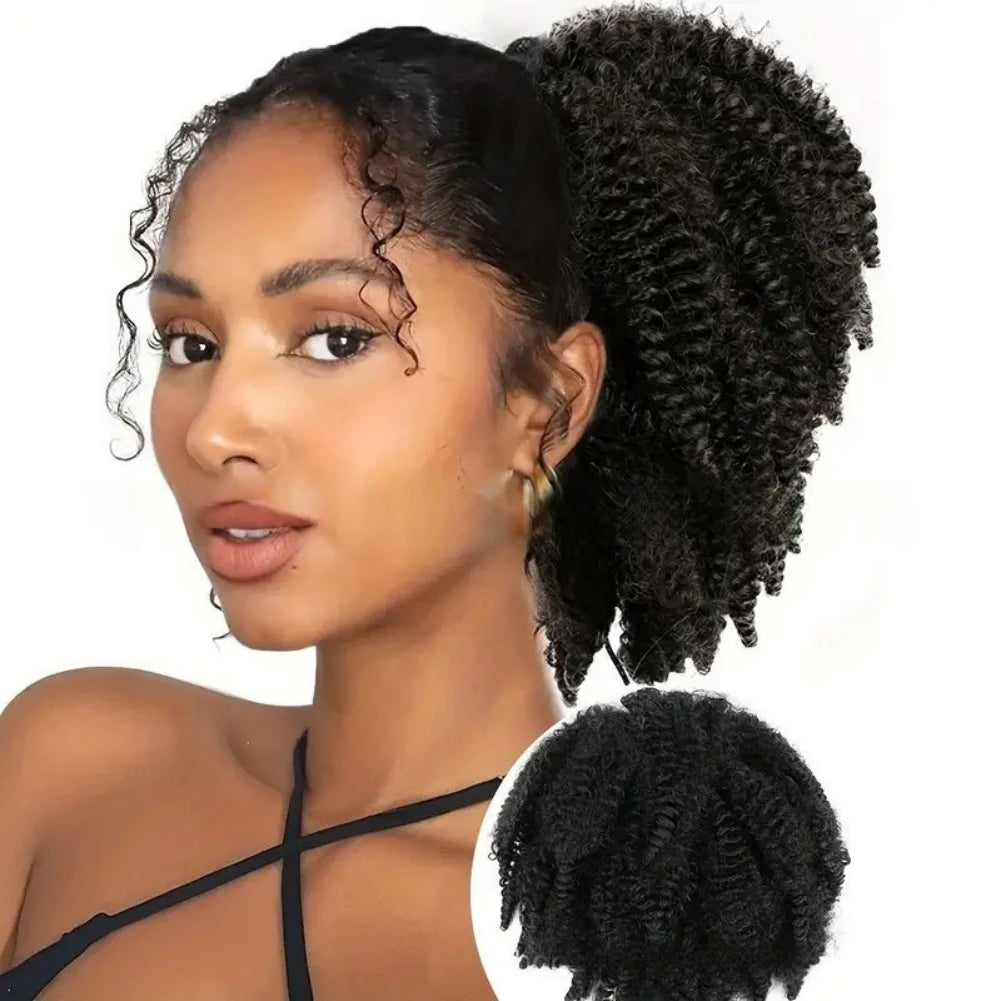Synthetic Afro Kinky Curly Ponytails for Women Short Synthetic Kinky Curly Draw-string Ponytails Afro Kinky Curly Ponytail Hair