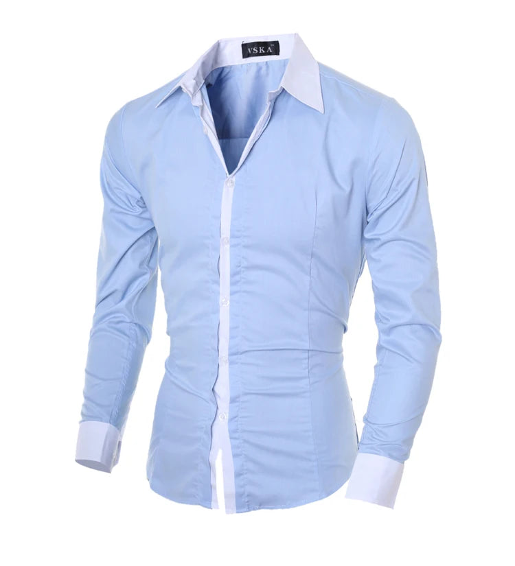 Men Long Sleeve Shirt Spring Striped Shirts Slim Fit Male Casual Social Patchwork Shirt Turn-down Collar Camisa Masculina