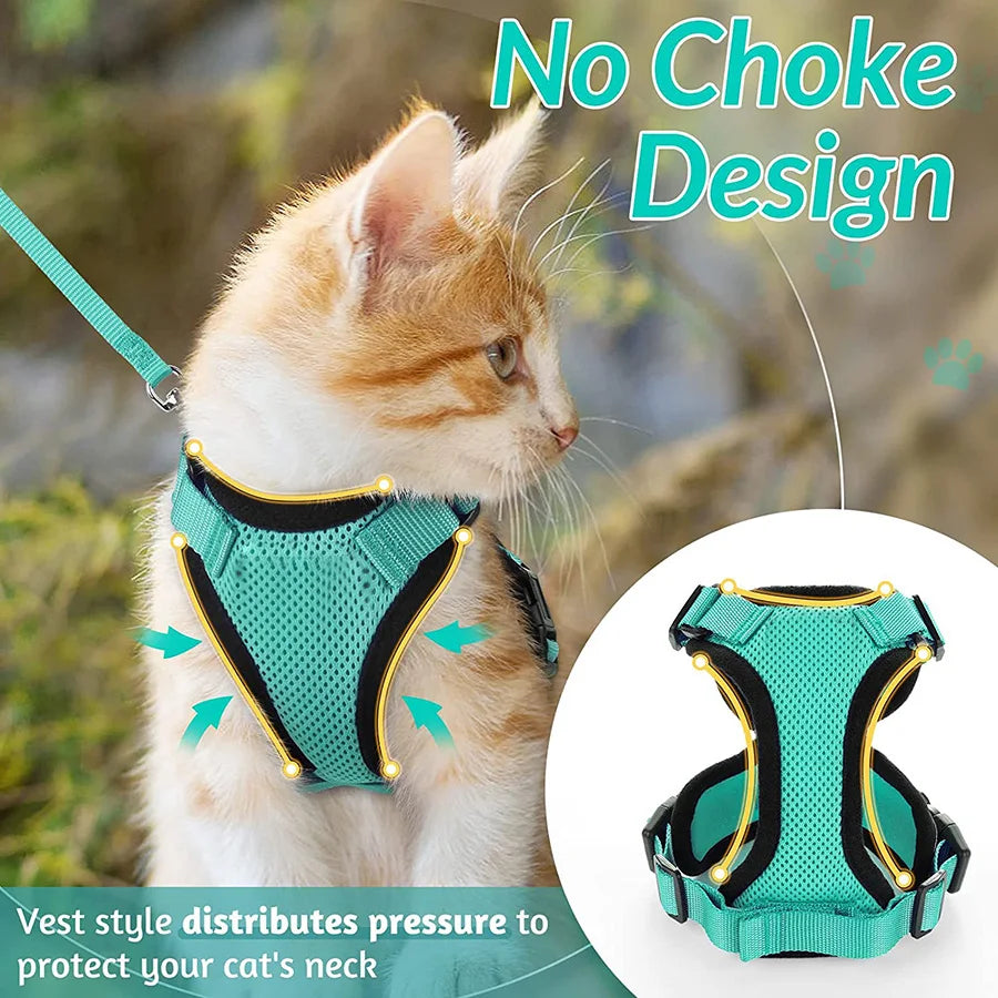 Harnais et laisse pour chat pour la promenade, harnais gilet souple et réglable anti-fuite pour chats, EasyControl