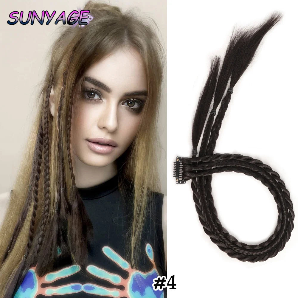 Synthetic Wig Braids With Clip Boxing Braid Dreadlocks Clip In Hair Extension Dirty Braids Boxer Braid Heat Resistat Hairpieces