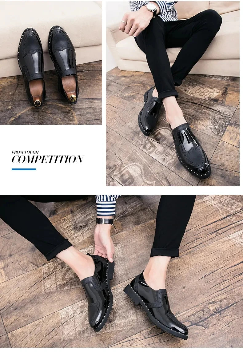 Zapatos Formales de Hombre de Moda, Mocasines Ligeros para Exteriores, Zapatos de Cuero con Suela Gruesa Resistentes al Desgaste, Negro, Dorado y Plateado, Tallas 38-48