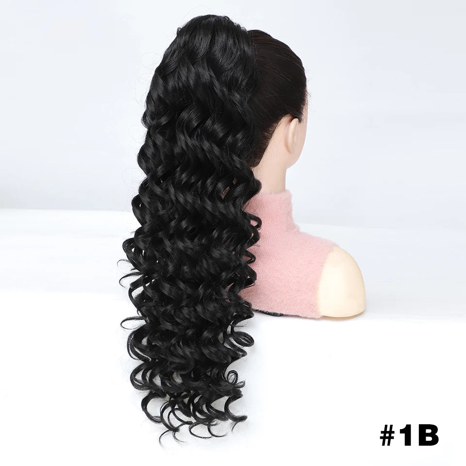 Extensions de queue de cheval bouclée à cordon de serrage de 28 pouces, postiche synthétique à clipser pour femmes noires, longues perruques ondulées pour filles afro