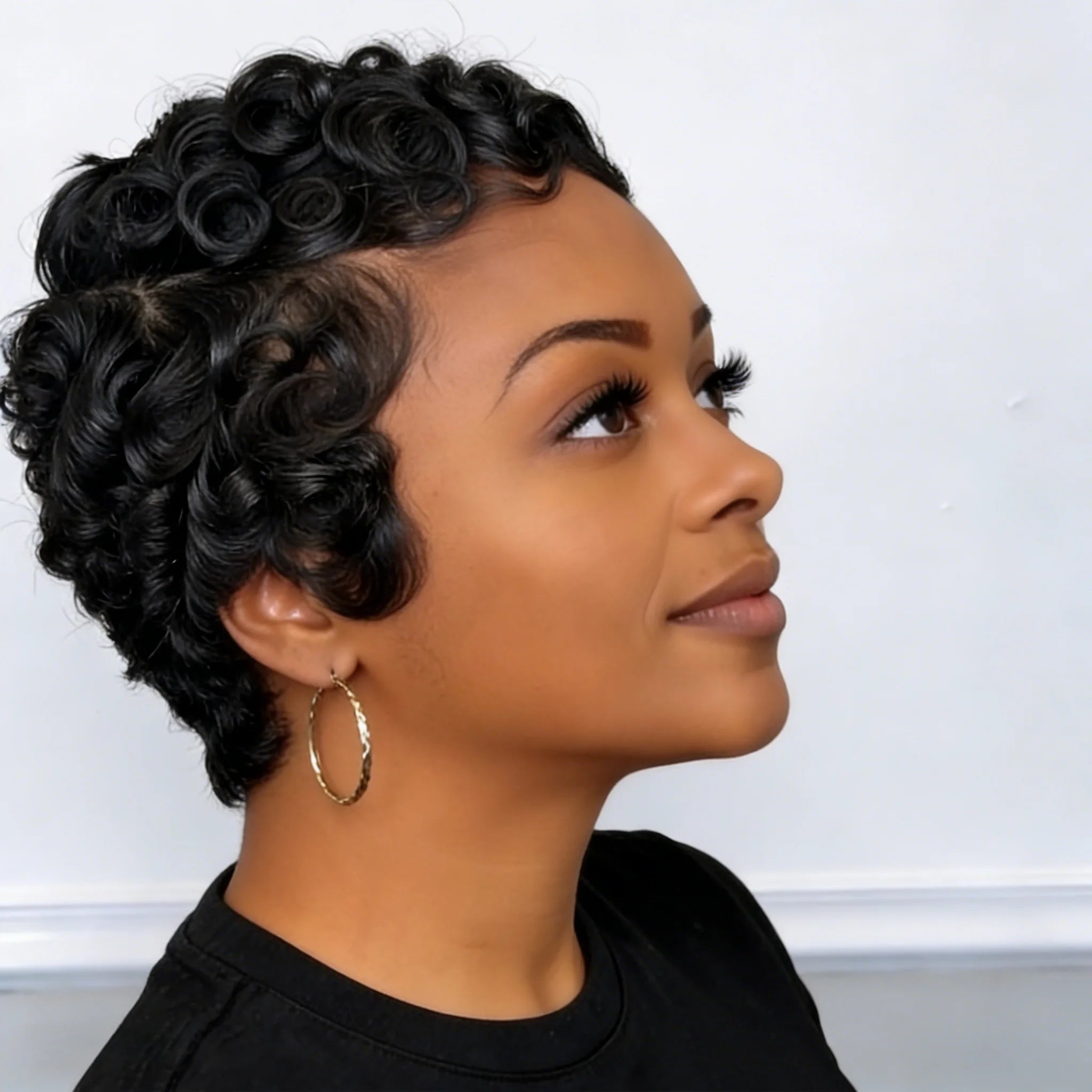Loose Curly Side Part Brazilian Human Hair Wig Short Pixie Cut Wig for Women Full Machine Made Wig For Women