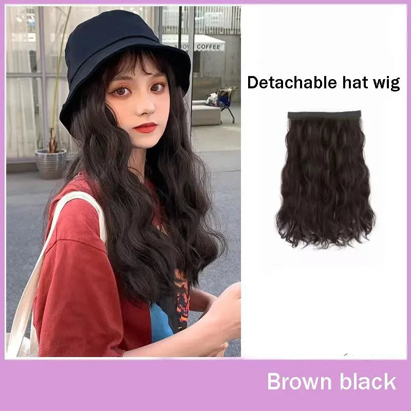 Sombrero peluca de una pieza para mujer, gorro de cubo natural a la moda, resistente al sol, peluca sintética de pelo liso, pelucas de cabeza completa para mujeres