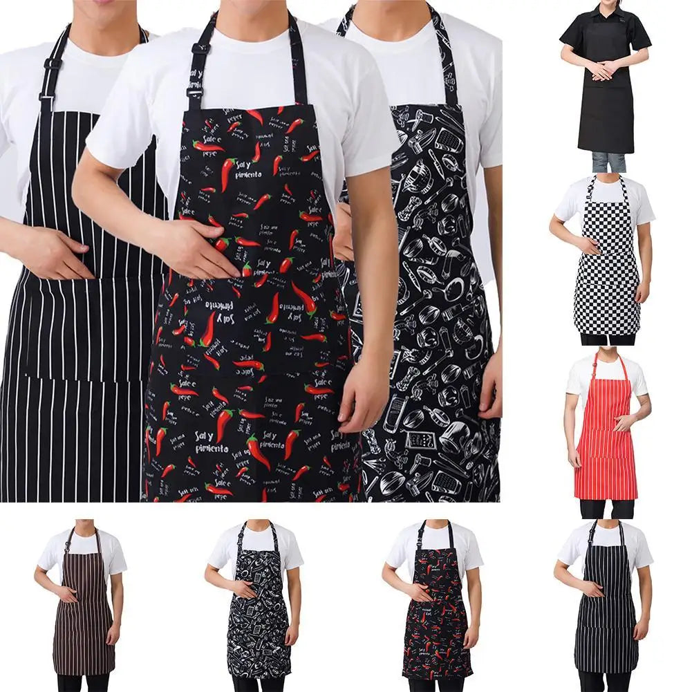 Delantal de cocina delantal de cocinero con cuello halter con 2 bolsillos delantales sin mangas para catering para hombres y mujeres delantal de camarero para barbacoa con estampado