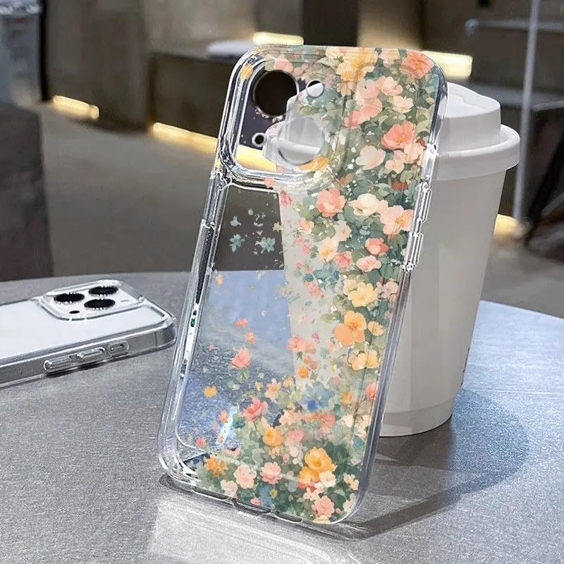 Flower Transparent Phone Case For iPhone 16 15 13 14 12 11 Pro Max Cases 15 14 16 Plus  Soft Shockproof Clear Protection Cover