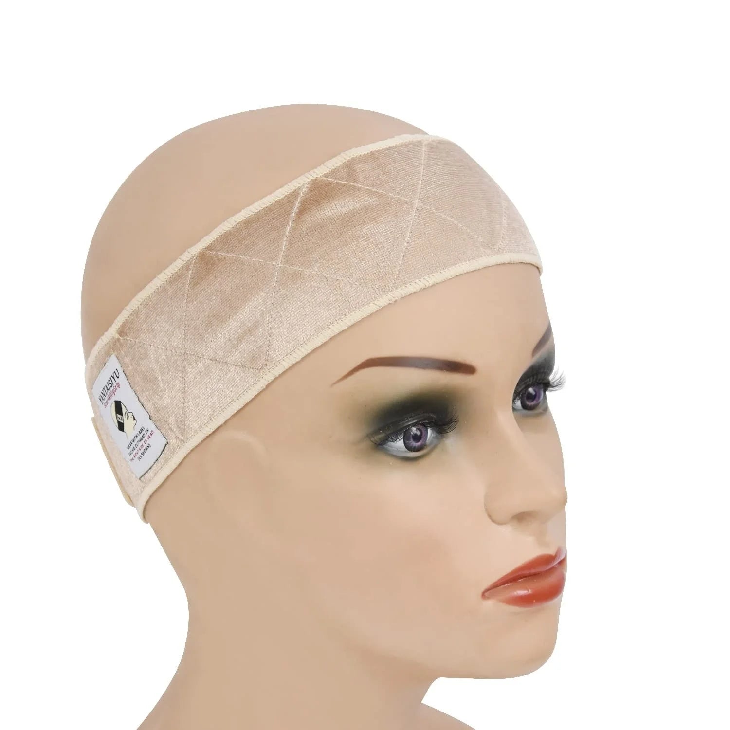 Wig Grip Band for Women, Beige Velvet Wig Headband with Adjustable Magic Tape, Non-Slip Wig Hold Band for Securing Wigs & Hat